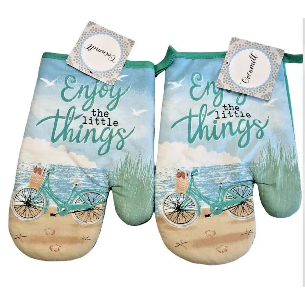 Bike Kitchen Oven Mitts Set of 2 Enjoy The Little Things Summer Beach Bicycle